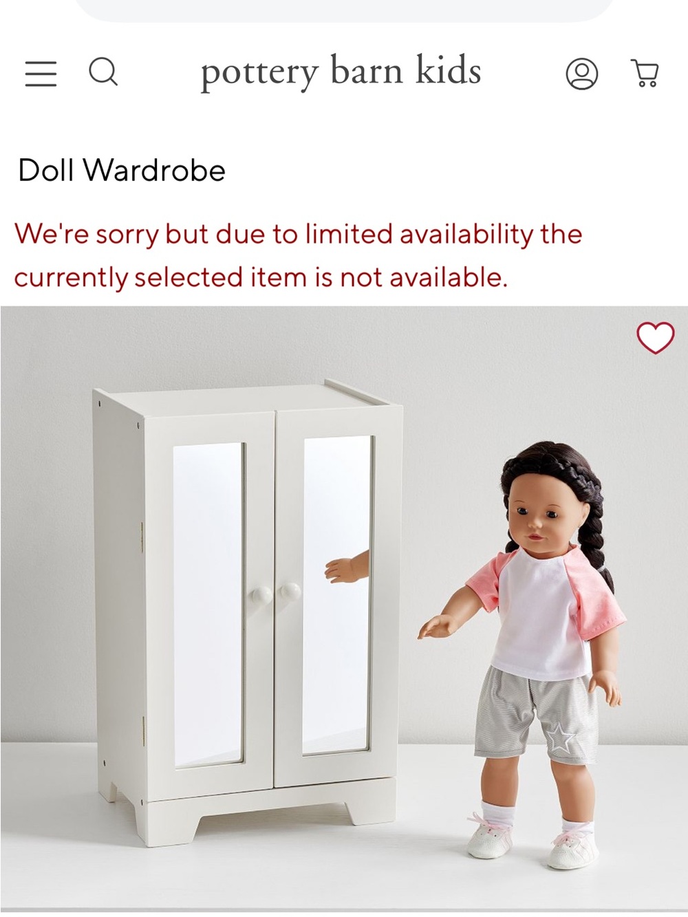 Retired Pottery Barn Kids Doll Wardrobe Play Closet